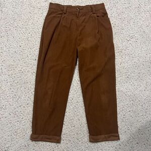 Vintage NiMin High-Waisted Brown Corduroy Pleated Elastic Waist Trouser Pants XL